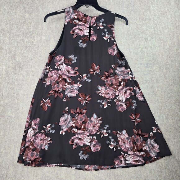 Dainty Hooligan Black Sleeveless Floral Print Shift Dress Size M Lined Polyester - Picture 2 of 8